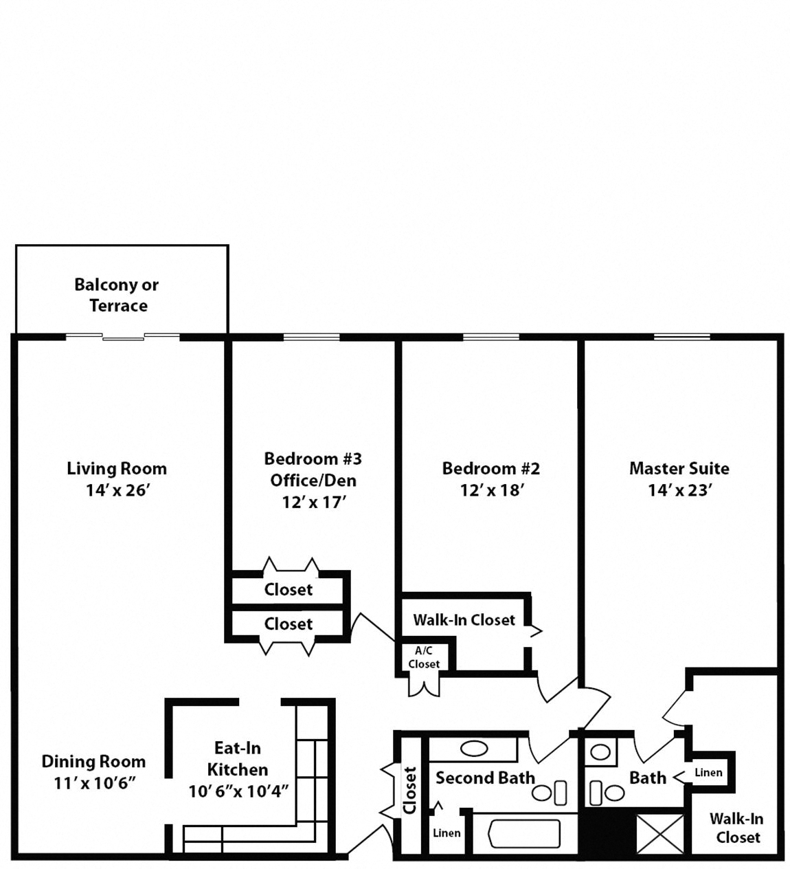 Floor plan for 3 beds, 2 baths, 1872 sqft